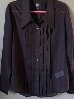 Gap Women’s Black Button-Up  Sheer Blouse Size XL